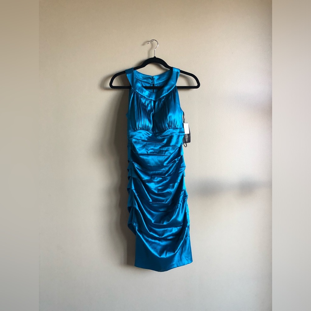 NWT Sangria Womens Blue Teal Satin Formal Dress Size 6